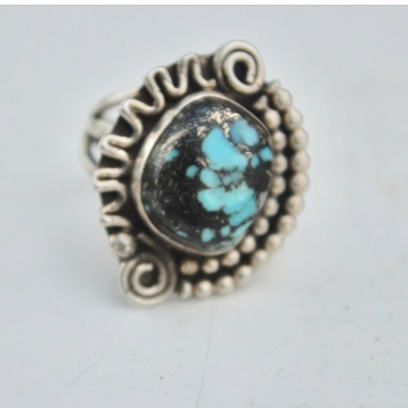 Old Blue Lander Dead Pawn Sterling Silver Ring 925 - Picture 2 of 7